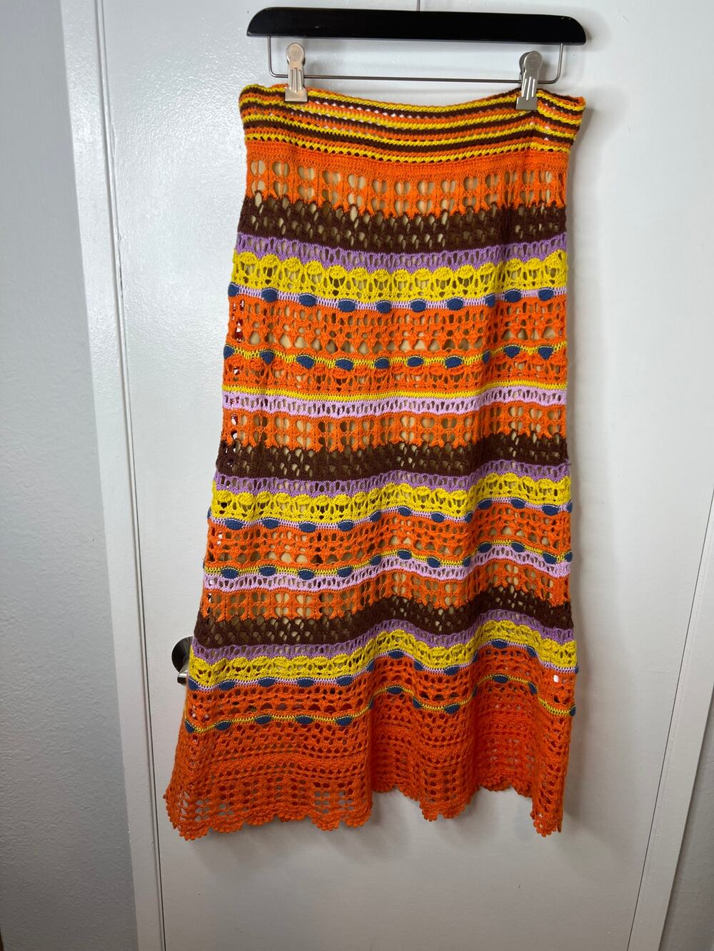 Derhy Women's Crochet Knit Boho Festival Maxi Pencil Skirt Multicolor ~ Size L